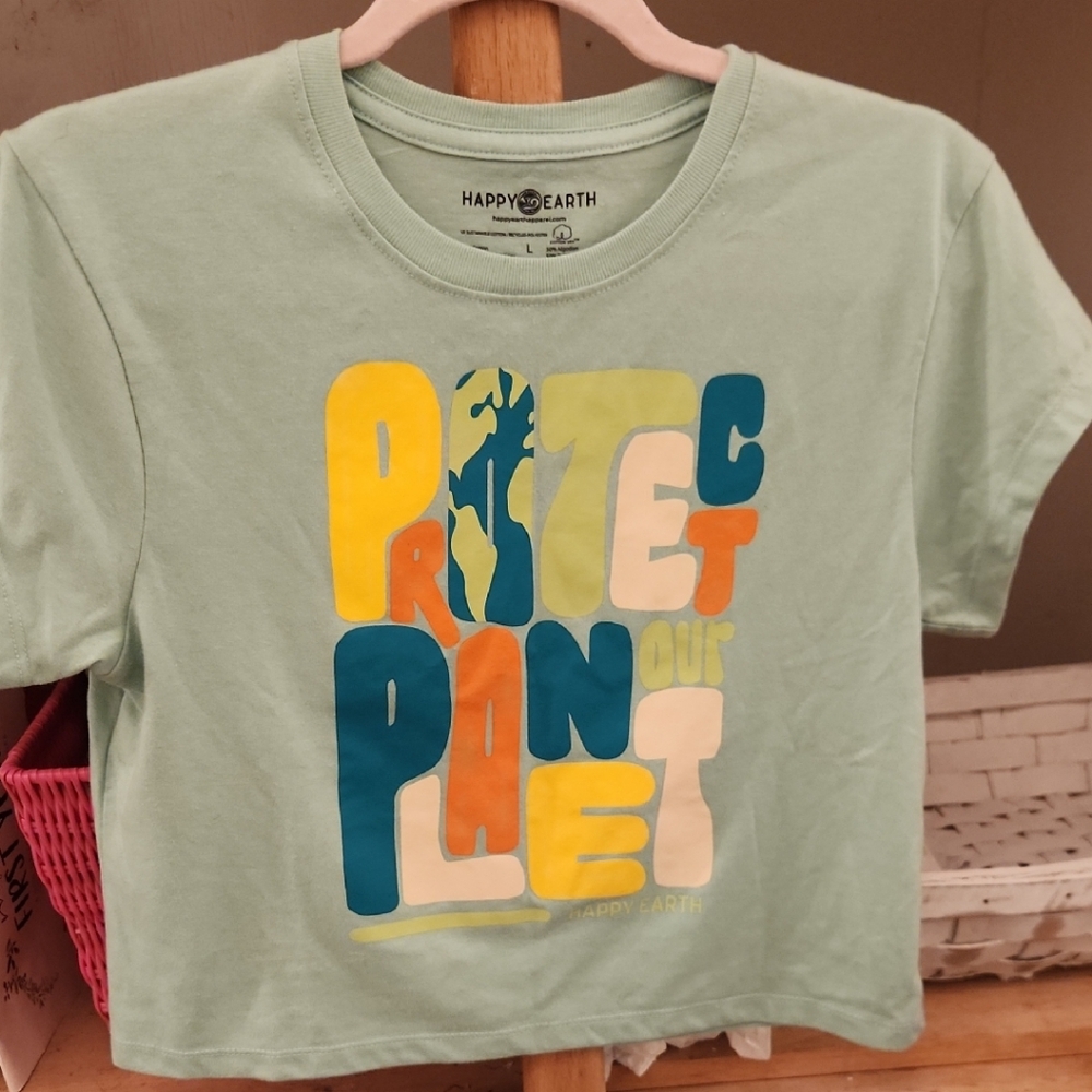 Happy Earth 'Protect Our Planet' Graphic Tee - Sage Green